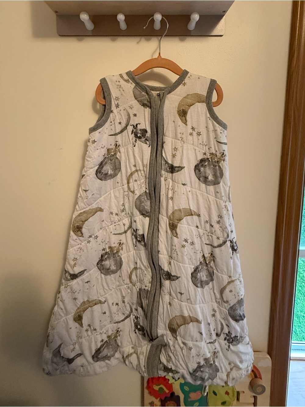 Burt's Bees White Quilted Sleep Sack with Gray Trim and Gold Moon Print